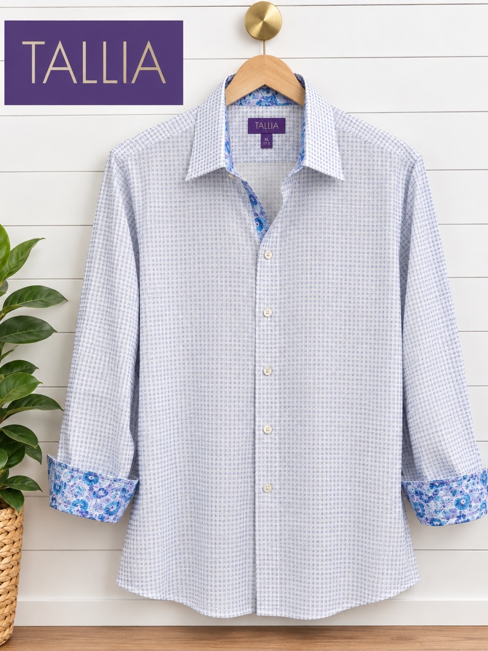 💙 Tallia Men’s Patterned Button-Down Dress Shirt – XL / 17.5